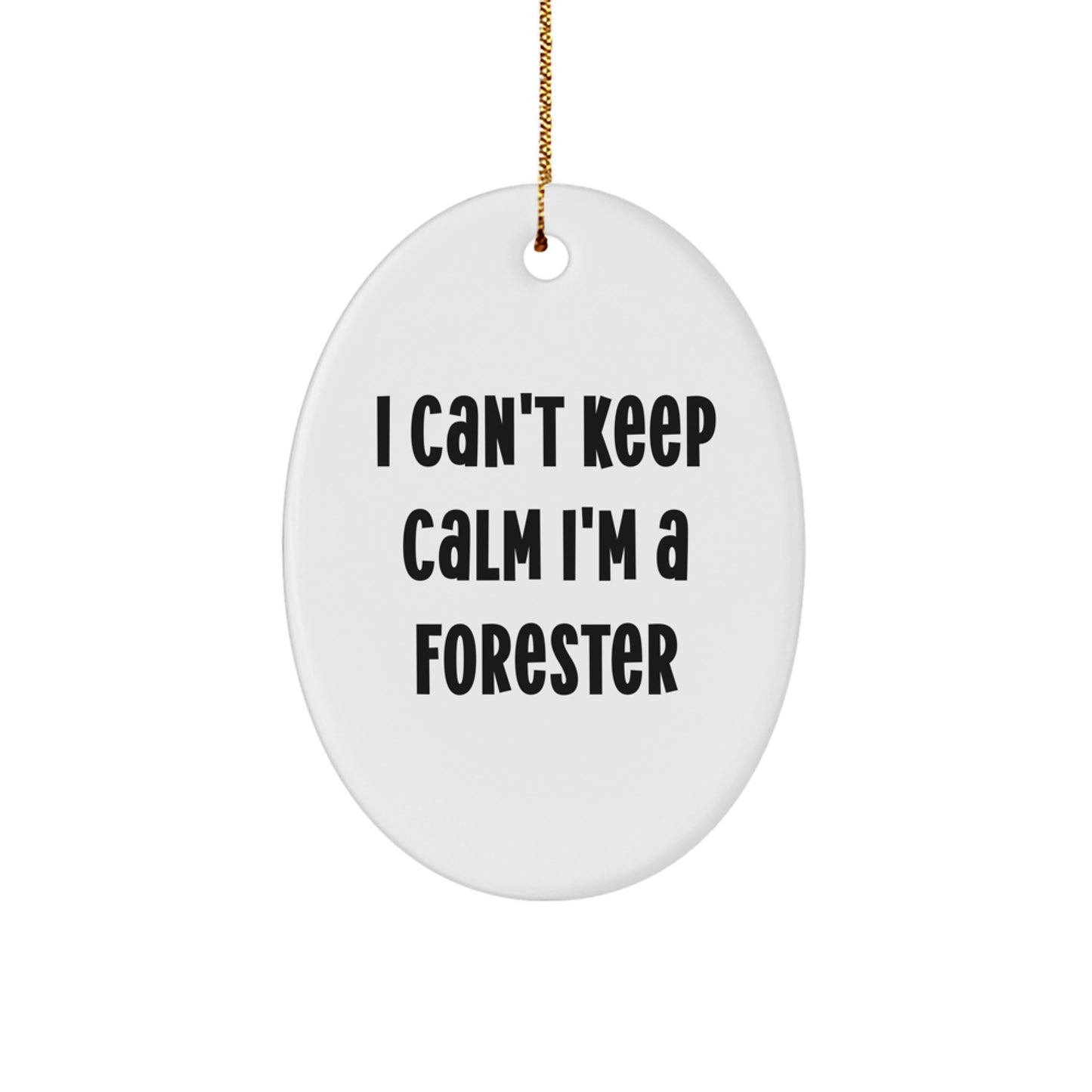 Funny Forester Gifts from Friends, I Can't Keep Calm I'm A Forester Christmas Unique Gifts for Men, Oval Ornament for Forester Enthusiasts - Image 1