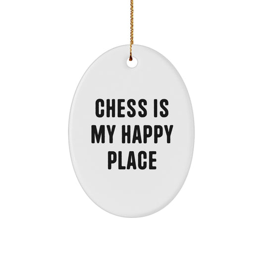 Funny Chess Oval Ornament Gifts for Men Women Friends Family 'Chess Is My Happy Place' Christmas Unique Decorations - Image 1