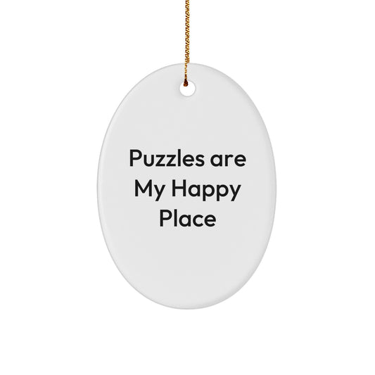 Funny Puzzles Gifts for Women Oval Ornament, Puzzles Are My Happy Place - Christmas Unique Gifts from Friends - Image 1