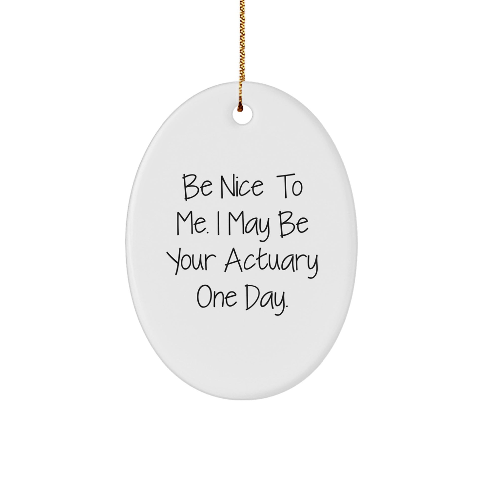 Actuary Gifts, Be Nice To Me. I May Be Your Actuary One Day., Oval Ornament Christmas Decorations, Funny Quote, Gifts from Friends, Gifts for Actuary - Image 1