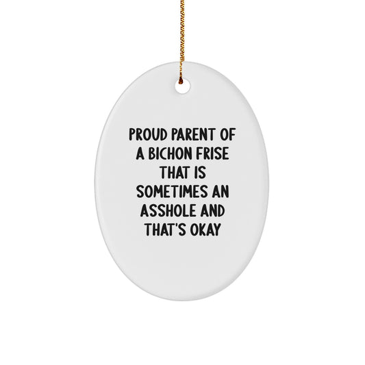 Funny Bichon Frise Dog Gifts from Friends for Men Women Family Christmas Unique Ornament with Quote - Proud Parent of a Bichon Frise That Is Sometimes an Asshole and That's Okay - Image 1