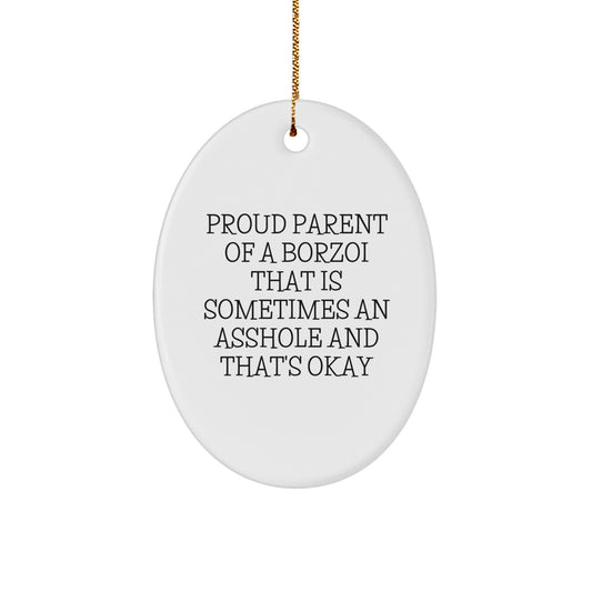 Funny Borzoi Dog Lover Gifts for Christmas Unique Presents from Friends and Family - Oval Ornament - Image 1