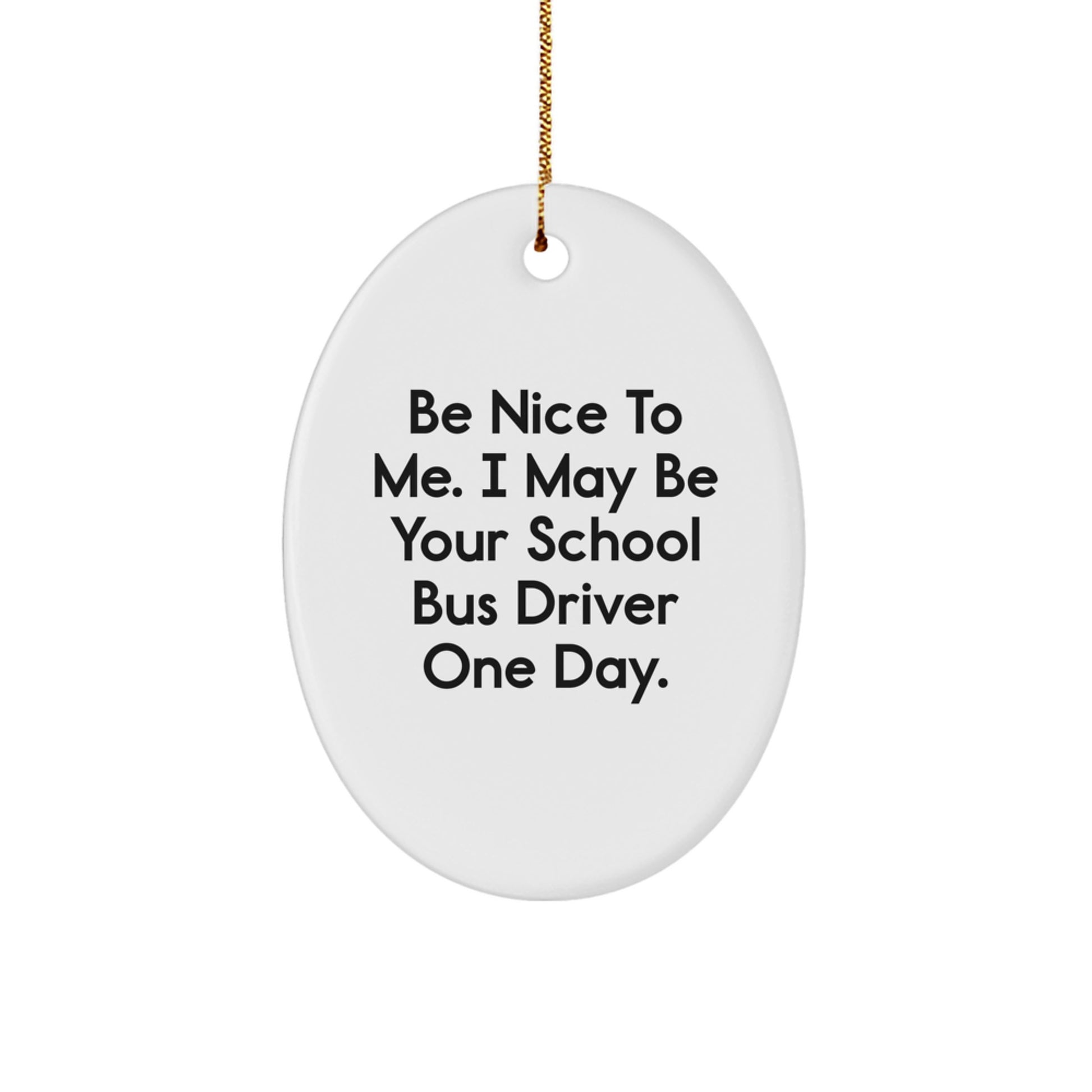 Funny School Bus Driver Gifts from Friends and Family for Christmas Unique Decorations Oval Ornament Be Nice To Me, I May Be Your School Bus Driver One Day - Image 1