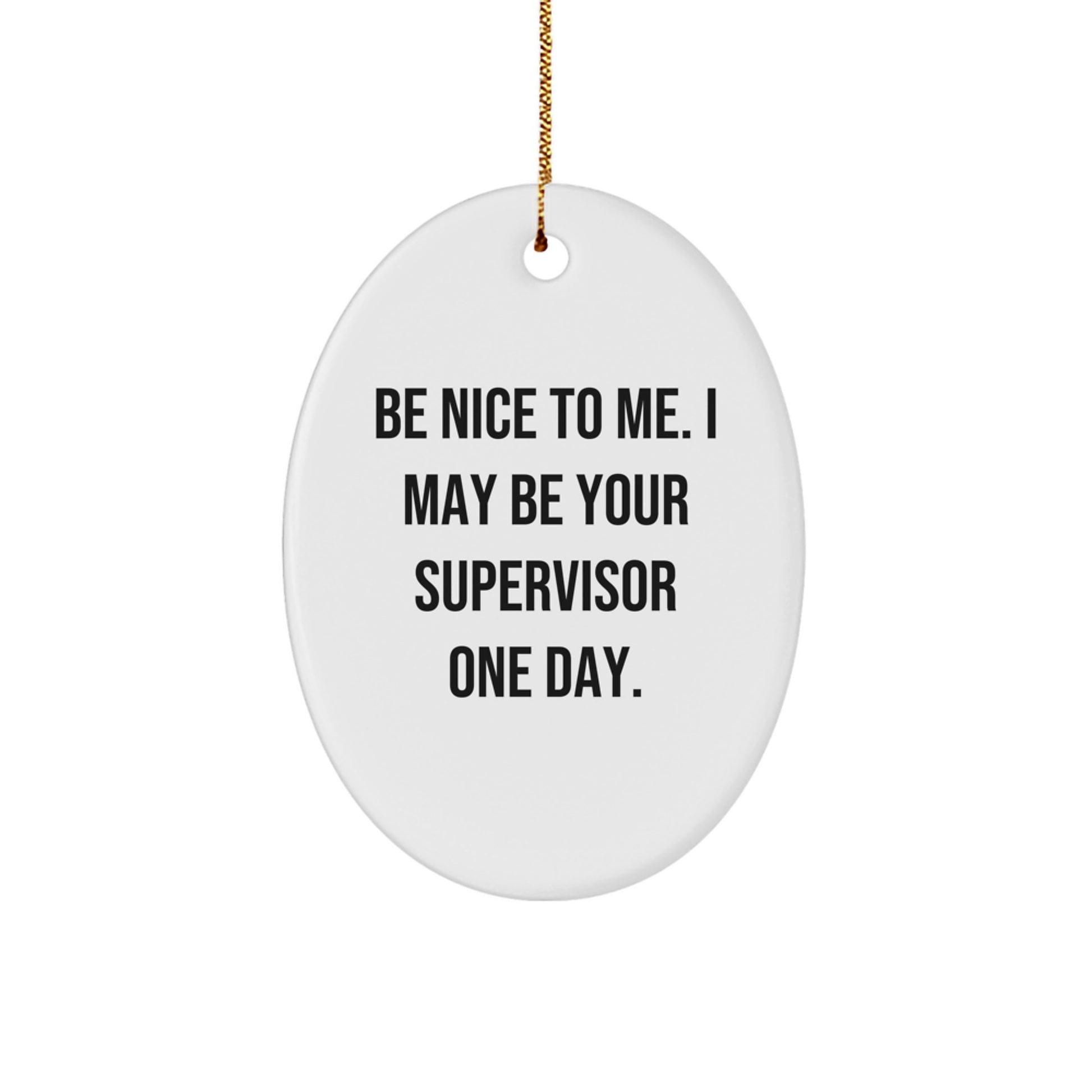Gifts from Friends for Supervisor - Oval Ornament with Funny Quote 'Be Nice to Me I May Be Your Supervisor One Day' - Unique Christmas Unique Gifts for Coworkers and Family - Image 1