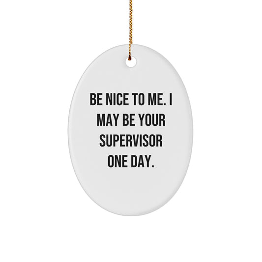Gifts from Friends for Supervisor - Oval Ornament with Funny Quote 'Be Nice to Me I May Be Your Supervisor One Day' - Unique Christmas Unique Gifts for Coworkers and Family - Image 1