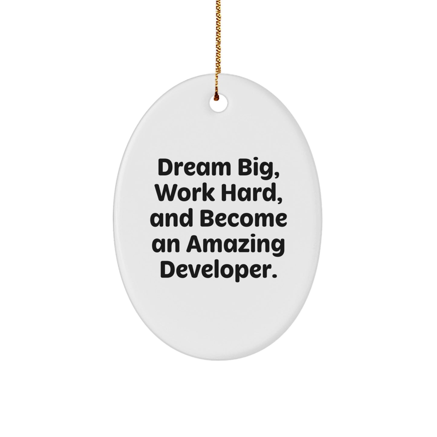 Inspirational Developer Gifts for Men from Friends at Christmas Unique Oval Ornament - Dream Big, Work Hard, Become Amazing - Image 1
