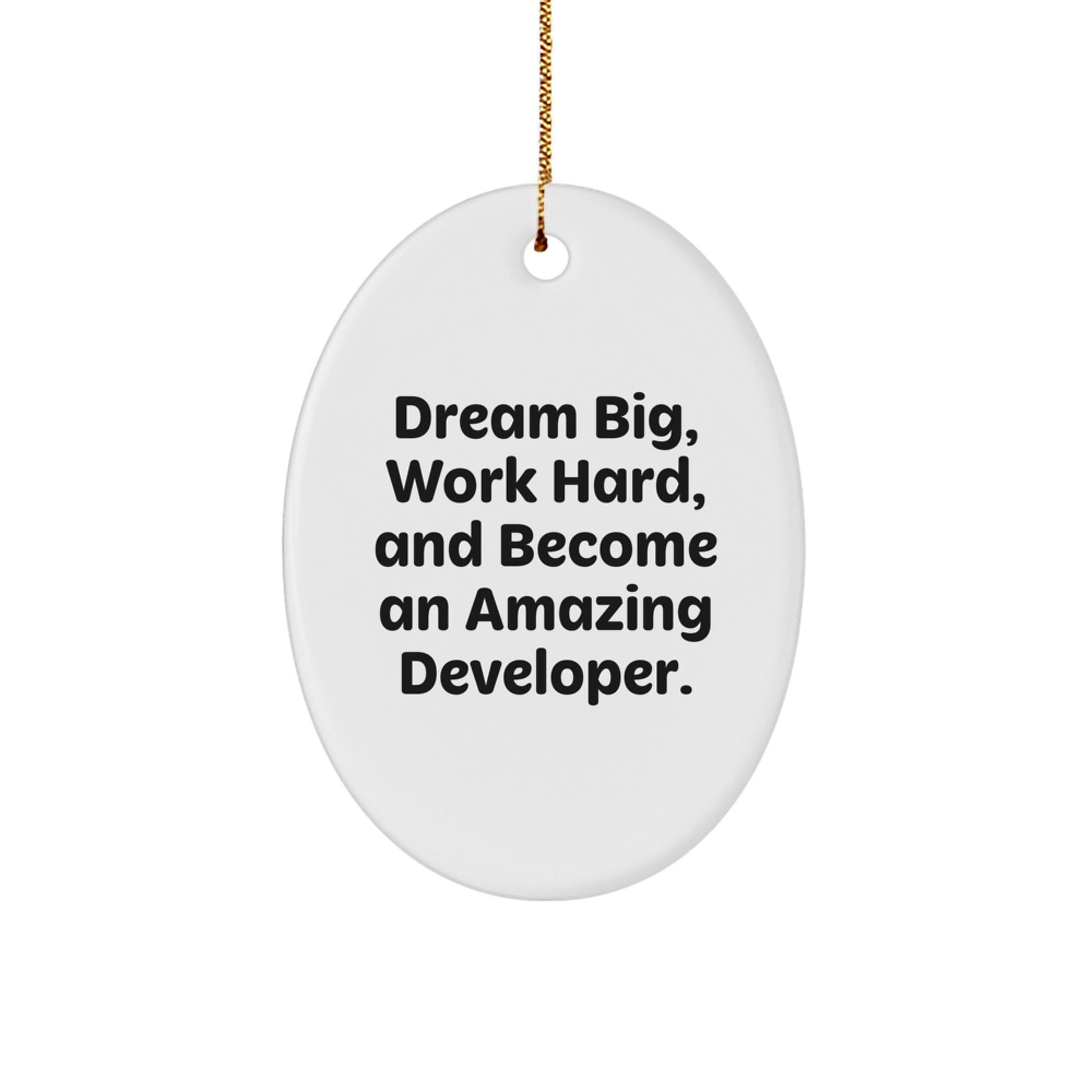 Inspirational Developer Gifts for Men from Friends at Christmas Unique Oval Ornament - Dream Big, Work Hard, Become Amazing - Image 1