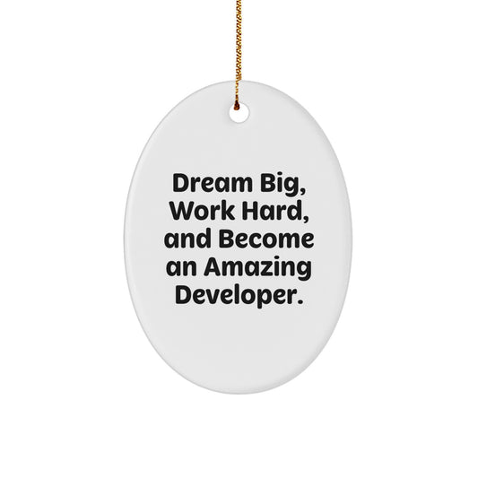 Inspirational Developer Gifts for Men from Friends at Christmas Unique Oval Ornament - Dream Big, Work Hard, Become Amazing - Image 1