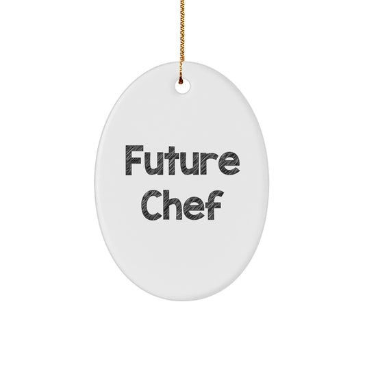 Funny Chef Quote Oval Ornament, Christmas Unique Gifts for Men, Gifts from Friends, Future Chef Decorative Oval Ornament White Oval Shaped MDF with Sublimation Finish - Image 1