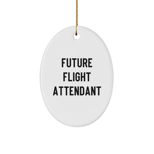 Funny Quote Gifts from Friends for Future Flight Attendant Christmas Unique Ornaments Oval Shaped White - Image 1