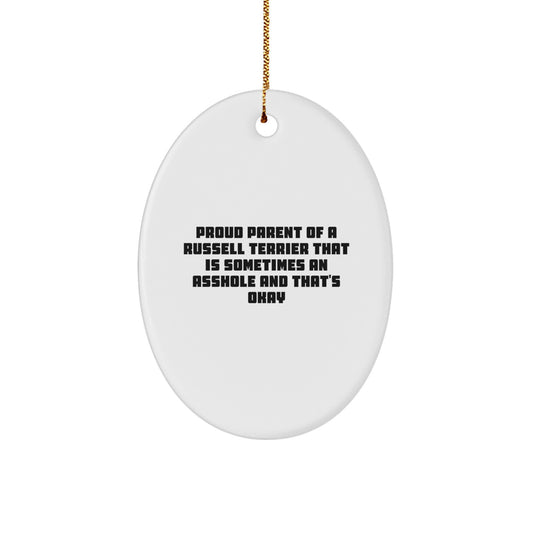 Funny Russell Terrier Dog Gifts for Men - Oval Ornament from Dad - Christmas Unique - Image 1
