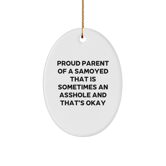 Funny Samoyed Dog Christmas Oval Ornament Gifts from Mom to Proud Samoyed Mom - Image 1