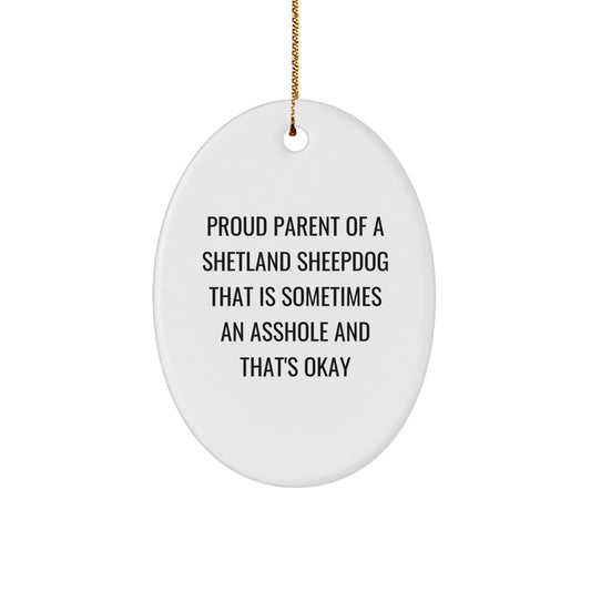 Funny Shetland Sheepdog Mom's Christmas Unique Gifts for Shetland Sheepdog Enthusiasts, Oval Ornament for Friends and Family - Proud Parent Quote - Image 1