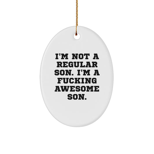 Funny Son Gifts, Oval Ornament, I'm Not A Regular Son, Perfect for Christmas Unique Gifts from Dad, Mom, Family, Friends - Image 1