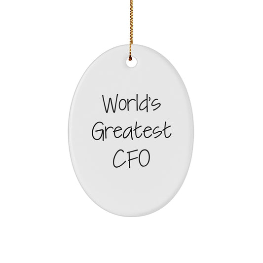 Funny CFO Gifts from Men to CFO, Oval Christmas Ornament, 'World's Greatest Cfo' Quote, Perfect for CFO Office, Unique CFO Office Decor, CFO Christmas Unique Gift - Image 1