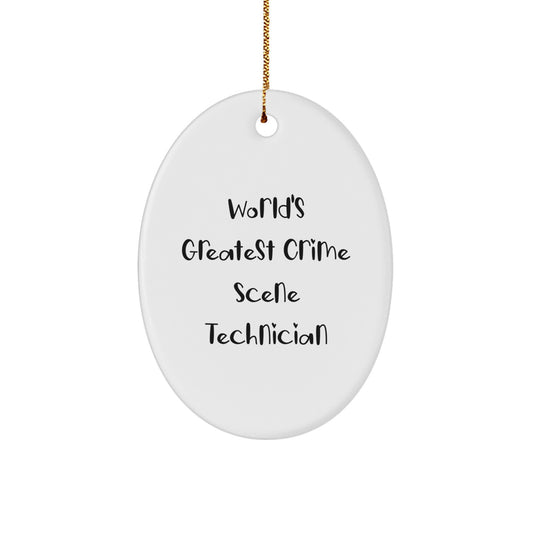 Funny Crime Scene Technician Gifts for Men, World's Greatest Oval Ornament, White, Christmas Unique Gifts from Family - Image 1
