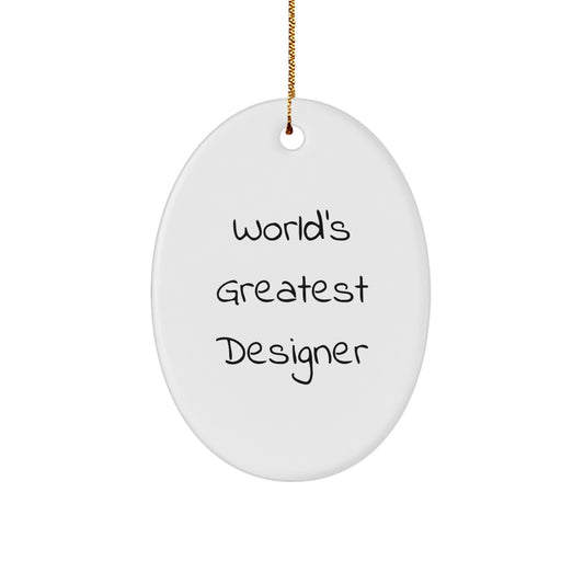 Funny Designer Gifts for Christmas, 'World's Greatest Designer' Oval Ornament, Unique White Oval Shaped Decorative MDF Wooden Gifts from Friends and Family - Image 1