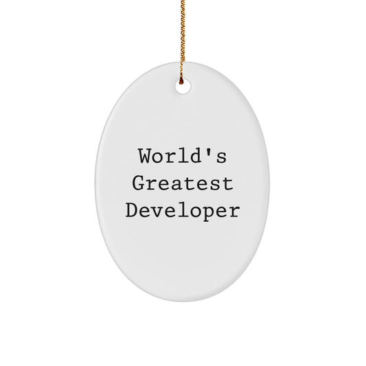 Funny Developer Gifts, World's Greatest Developer Oval Ornament, Christmas Unique Gifts from Friends, Gifts for Developer Friends - Image 1