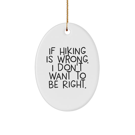 Hiking Gifts for Friends, Funny Oval Ornament If Hiking Is Wrong, I Don't Want To Be Right, Christmas Unique Gifts from Family - Image 1