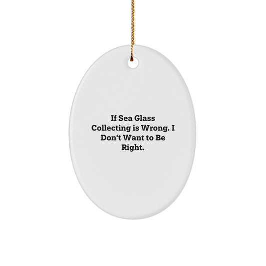 Sea Glass Collecting Gifts from Friends, Family, or Coworkers - Oval Ornament, Funny Quote 'If Sea Glass Collecting Is Wrong, I Don't Want To Be Right' for Christmas Unique Gifts - Image 1