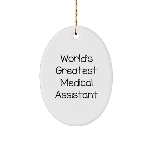 Funny Medical Assistant Gifts for Men - World's Greatest Oval Ornament, White, Christmas Unique Gifts from Family - Image 1