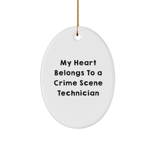 Funny Crime Scene Technician Gifts, Oval Ornament for Men, Women, Friends, Coworkers, Family - 'My Heart Belongs To A Crime Scene Technician' Christmas Unique Decor - Image 1