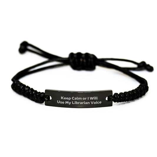 Librarian Gifts for Men and Women - Keep Calm or I'll Use My Librarian Voice Rope Bracelet, Funny Librarian Quote, Christmas Unique Gifts from Coworkers, Friends, Family - Image 1