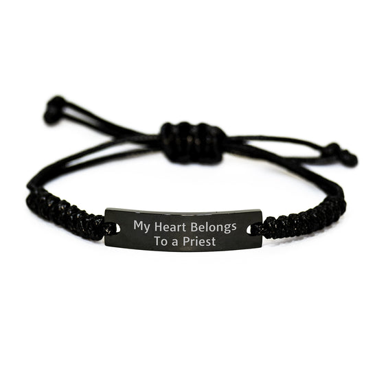 Funny Priest Gifts from Friends Rope Bracelet, 'My Heart Belongs To A Priest', Birthday Unique Gift for Men Priest - Image 1