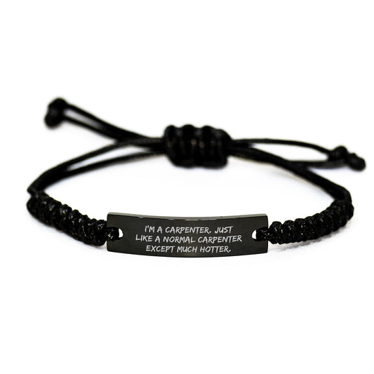 Funny Carpenter Rope Bracelet Gifts from Men to Friends, Great Christmas Unique Present for Him, Black Stainless Steel Engraved Rope Accessory - Image 1