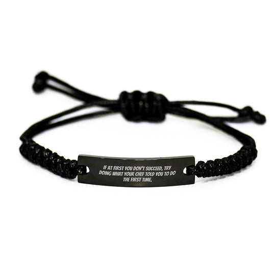 Chef Keepsake Rope Bracelet for Him Birthday Gift Engraved Black - Image 1