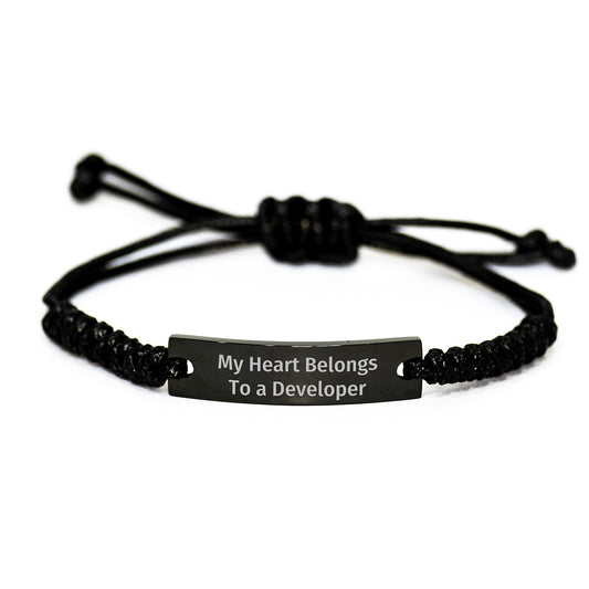 Funny Developer Gifts for Him, 'My Heart Belongs To A Developer' Rope Bracelet, Birthday Unique Gifts from Family, Friends - Image 1