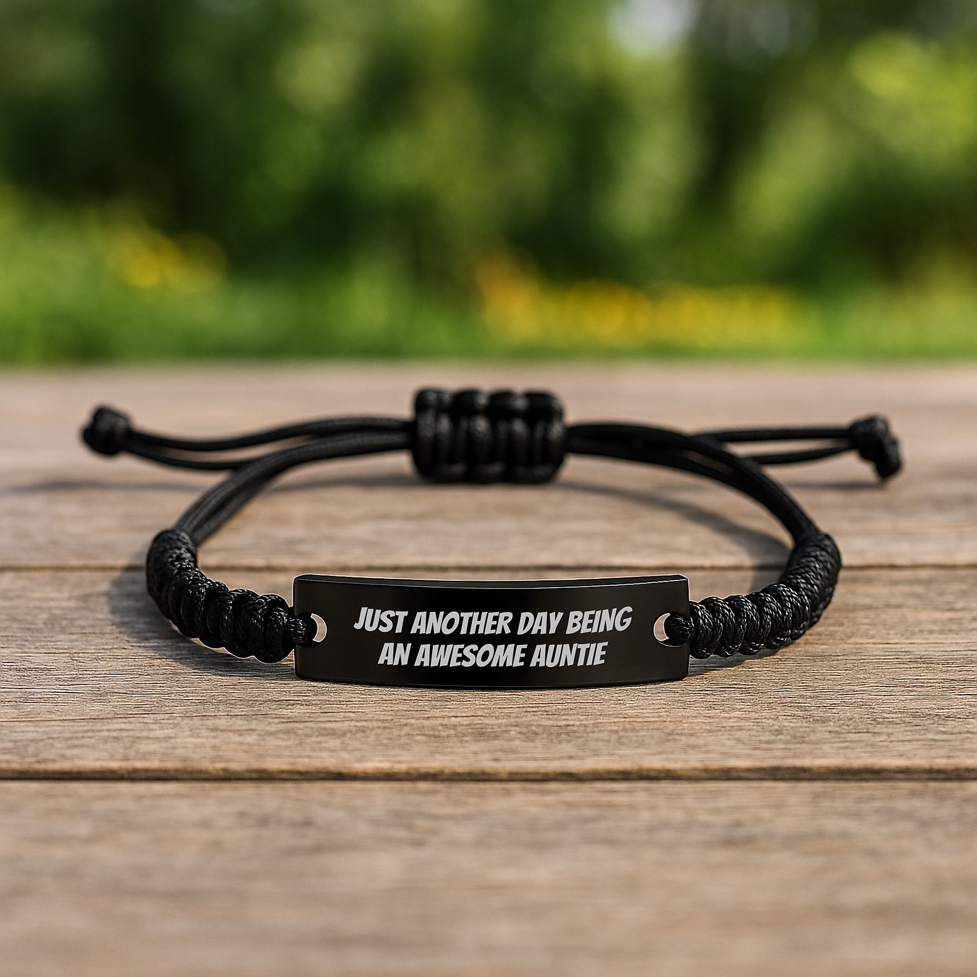 Funny Auntie Gifts from Family - Just Another Day Being An Awesome Auntie Black Rope Bracelet for Auntie Graduation Unique Gifts - Image 2