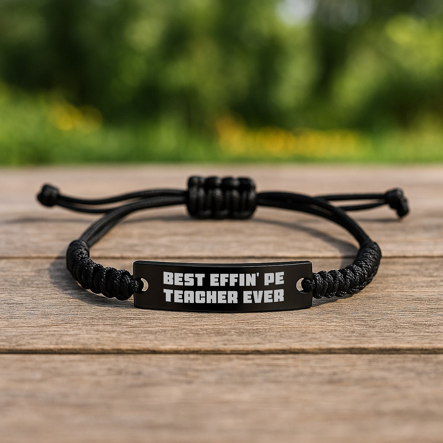 Funny PE Teacher Rope Bracelet, Best Effin' Pe Teacher Ever Quote, Adjustable Black Engraved Graduation Gift for Men PE Teachers from Friends - Image 2