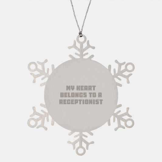 Snowflake Ornament Gifts from Men to Receptionist, Funny Quote 'My Heart Belongs To A Receptionist', Unique Christmas Unique Gifts for Coworkers - Image 1