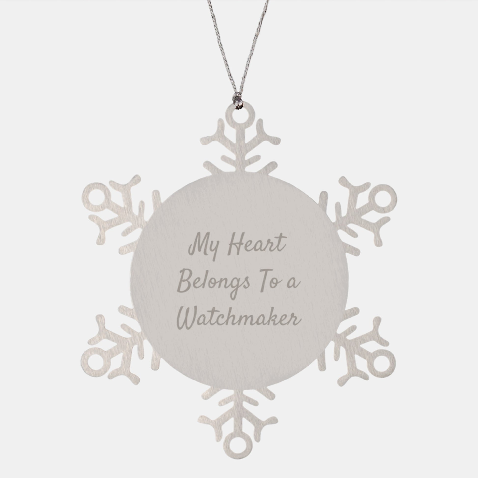 Gifts from Loved Ones to Watchmakers, 'My Heart Belongs To A Watchmaker' Christmas Unique Snowflake Ornament, Stainless Steel, Shatterproof - Image 1