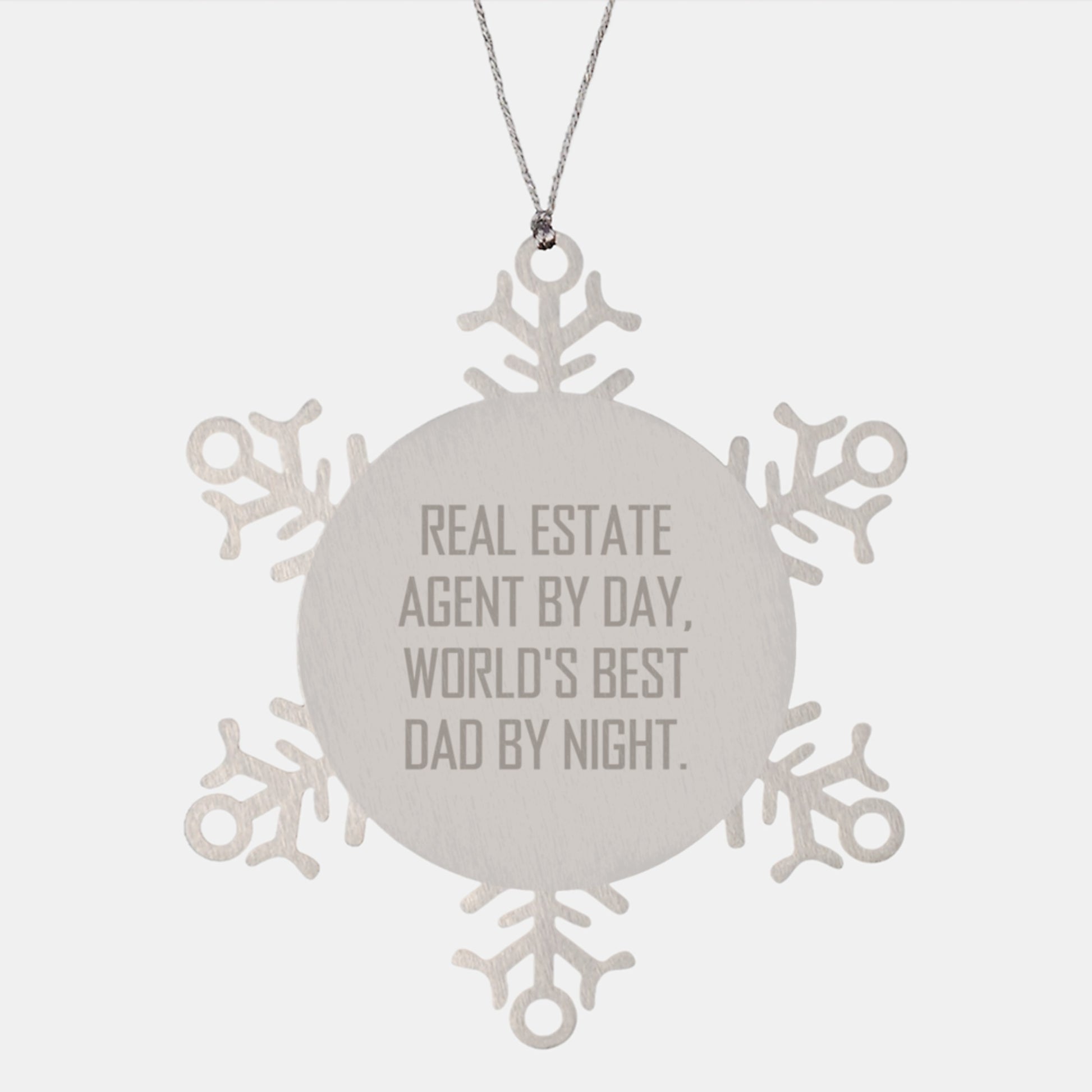 Real Estate Agent Gifts, Snowflake Ornament, Funny Quote, Gifts from Dad, Gifts for Real Estate Agent - 'Real Estate Agent By Day, World's Best Dad By Night.' - Image 1