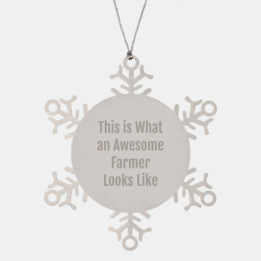 Gifts from Friends for Amazing Farmer Snowflake Ornament Christmas Unique Decorations - Funny Quote 'This Is What An Awesome Farmer Looks Like' - Image 1