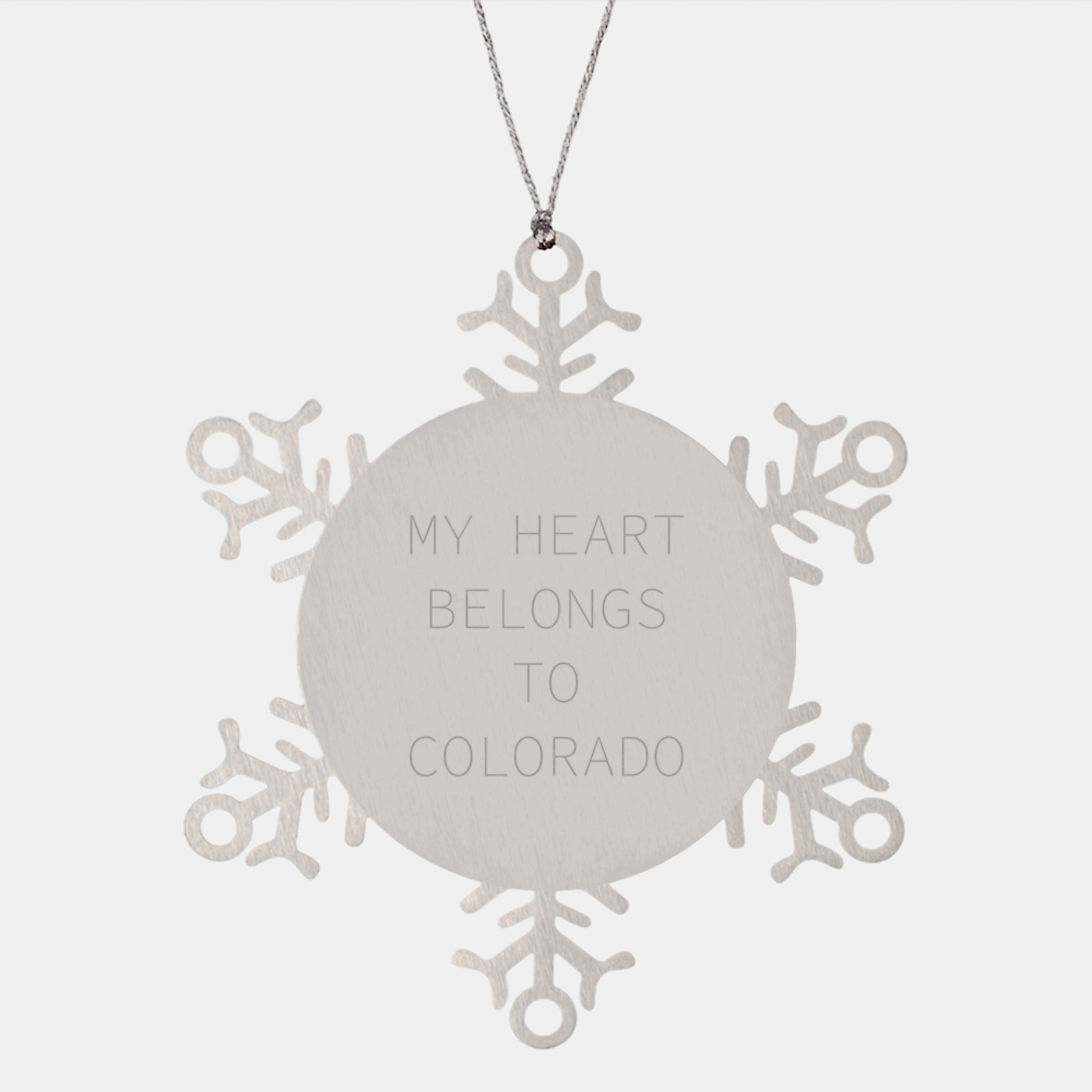 Colorado Snowflake Ornament, 'My Heart Belongs To Colorado', Shatterproof Gift from Friends to Family for Christmas - Image 1
