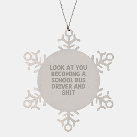 Funny School Bus Driver Gifts from Friends - School Bus Driver Snowflake Ornament for Christmas Unique Gifts for Men - Image 1