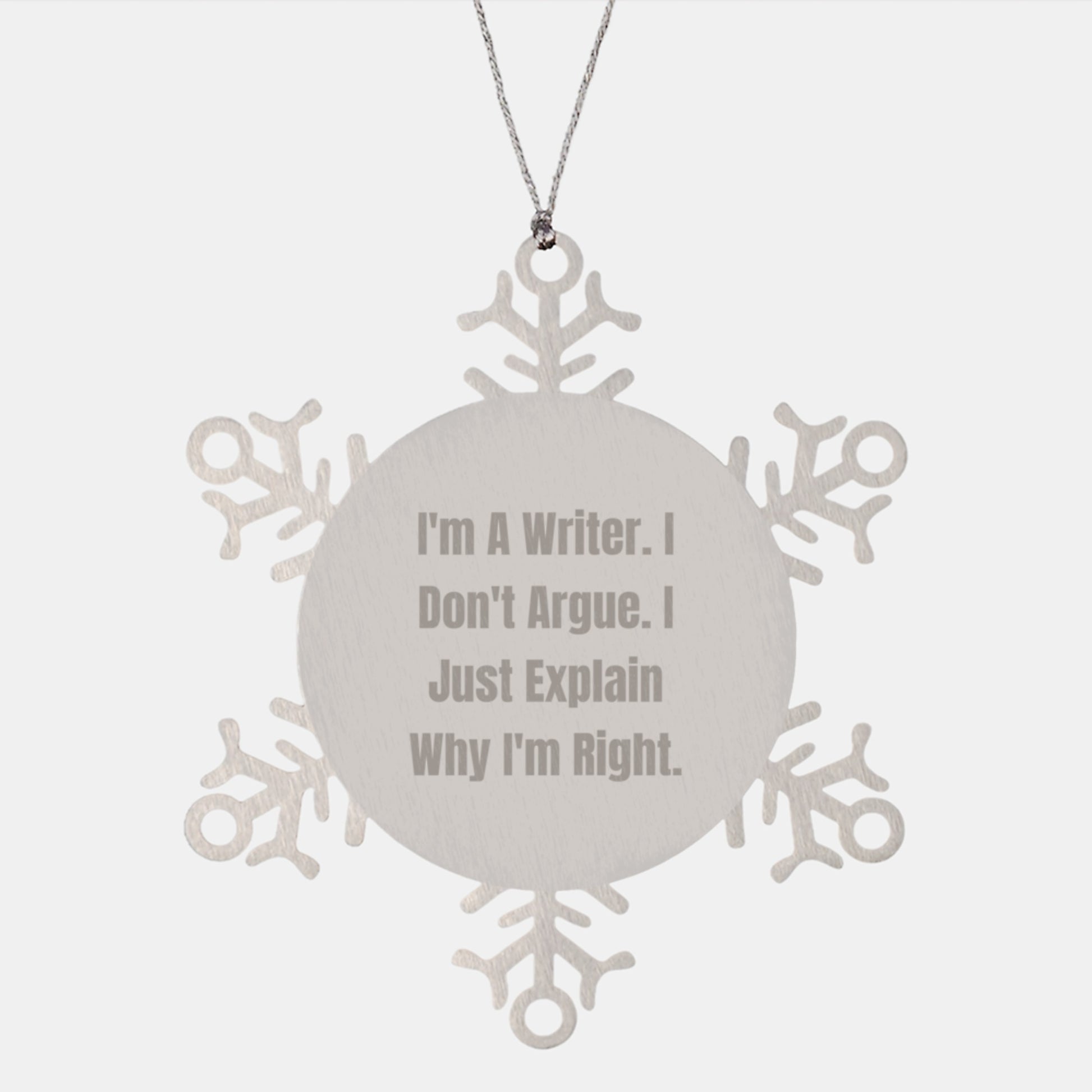 Funny Writer Gifts from Friends, Christmas Unique Gifts for Men, Writer Snowflake Ornament, Stainless Steel, Shatterproof, Inspirational - Image 1