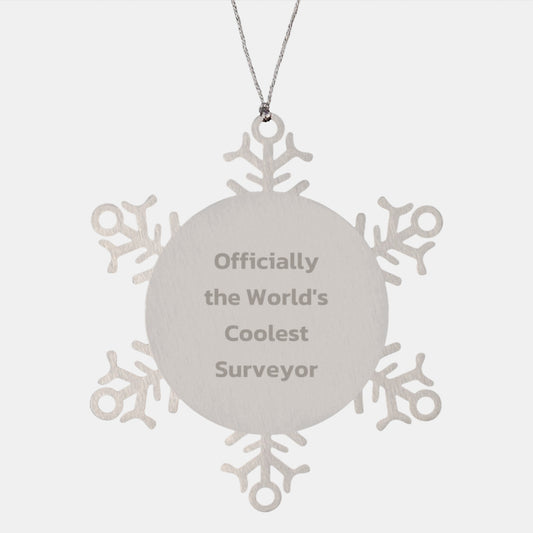 Funny Surveyor Gifts, 'Officially The World's Coolest Surveyor' Snowflake Ornament, Christmas Unique Gifts from Family to Friends - Image 1