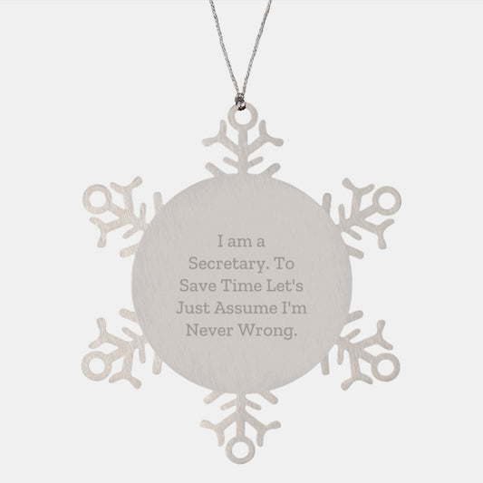 Secretary's Sarcasm Snowflake Ornament, Funny Gifts from Men, Women, or Friends for Christmas - Image 1