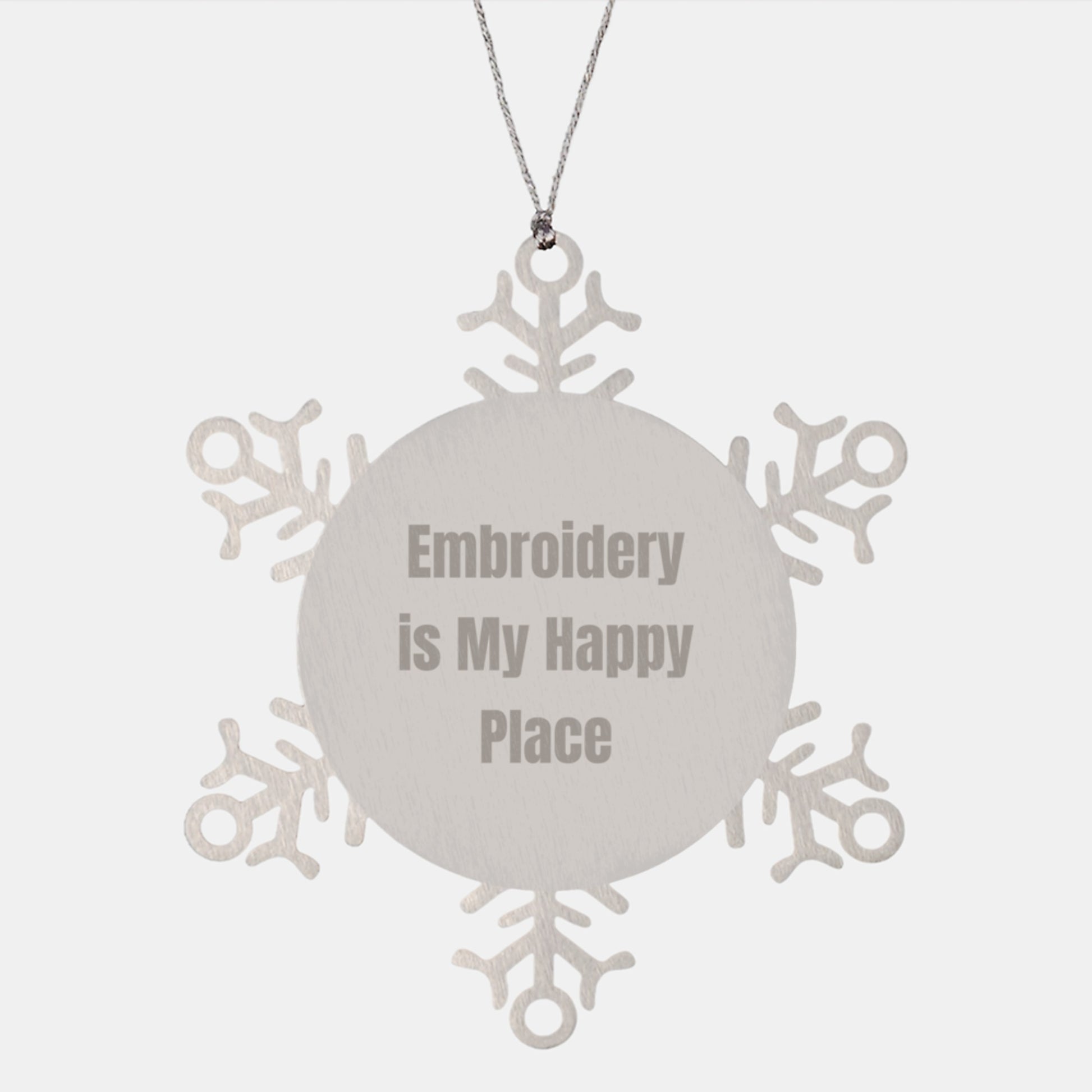 Embroidery Lover Gifts from Women to Friends with Unique Snowflake Ornament, Funny Quote 'Embroidery Is My Happy Place' for Christmas Unique Gifts - Image 1