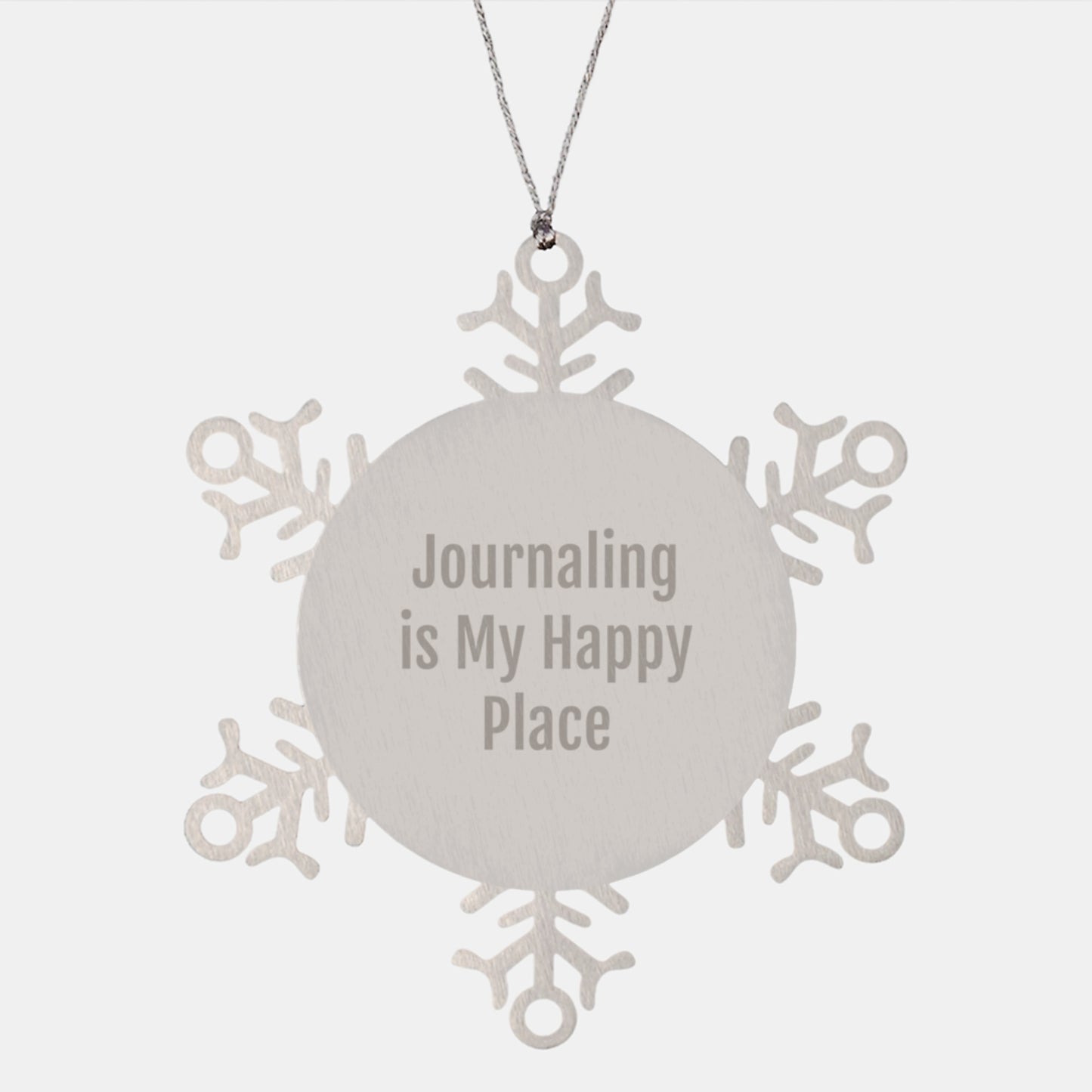 Gifts from Women for Journaling Enthusiasts, Christmas Unique Snowflake Ornament with Funny Quote 'Journaling Is My Happy Place', Stainless Steel - Image 1