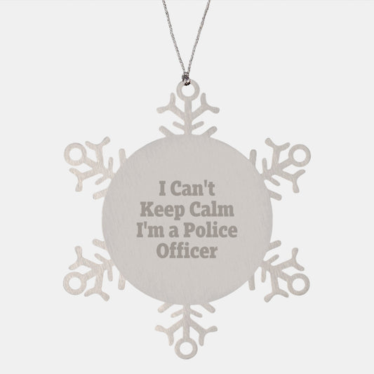 Funny Police Officer Gifts, 'I Can't Keep Calm I'm A Police Officer' Snowflake Ornament for Men, Women, Friends, Coworkers, Family, Christmas Unique Gifts from Police Officers to Loved Ones - Image 1