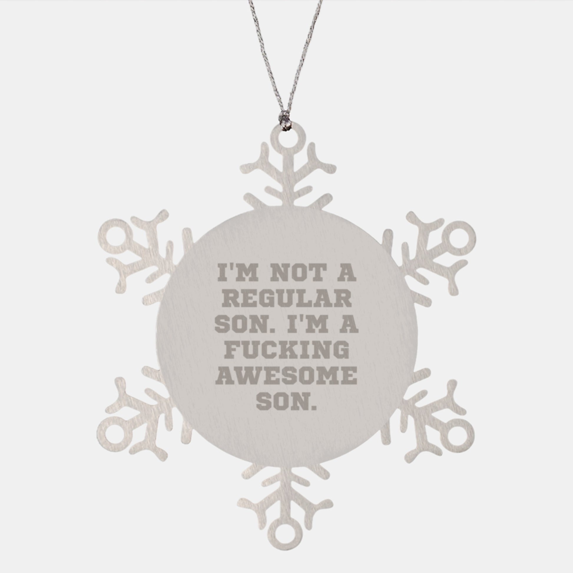 Funny Son Gifts from Family - Unique Snowflake Ornament, 'I'm Not A Regular Son' Inspirational Christmas Unique Gift for Son - Image 1