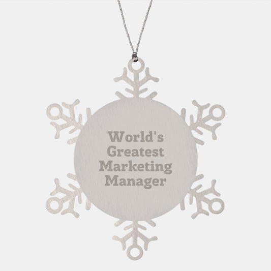 Funny Marketing Manager Gifts from Friends, Christmas Unique Gifts for Men World's Greatest Marketing Manager Snowflake Ornament, Stainless Steel Snowflake Ornament for Marketing Managers - Image 1