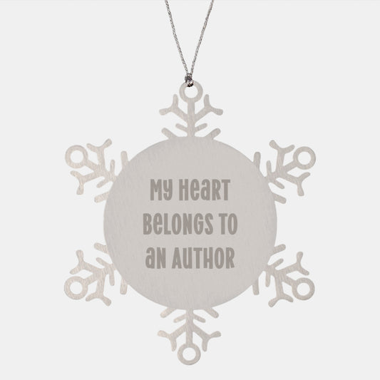 Author Snowflake Ornament Gifts from Men to Women, Funny Quote My Heart Belongs To An Author Christmas Unique Gifts for Author Friends Family - Image 1