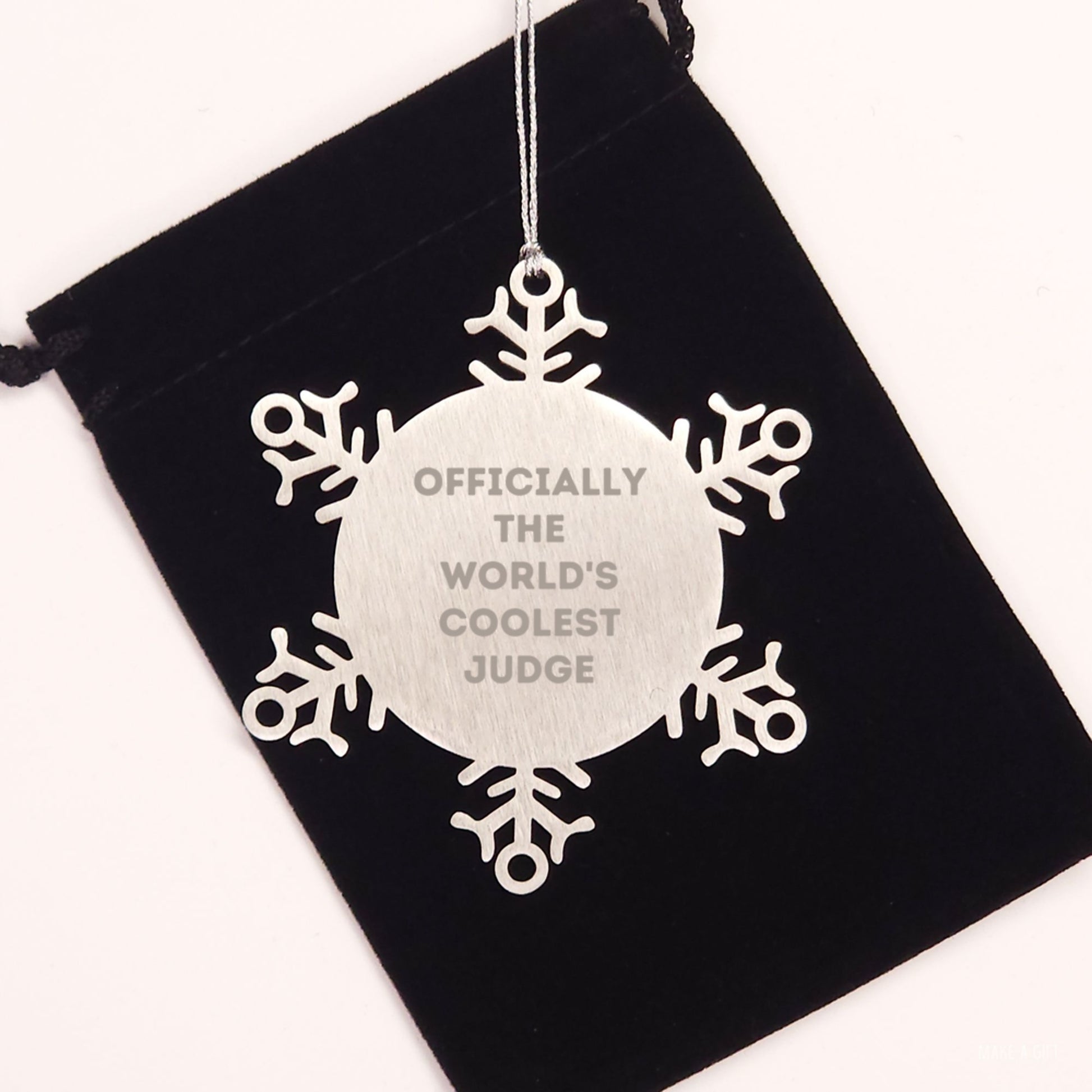 Funny Judge Gifts, 'Officially The World's Coolest Judge' Snowflake Ornament, 3.14 Inch Shatterproof Stainless Steel, Gifts from Men to Judge, for Christmas - Image 2