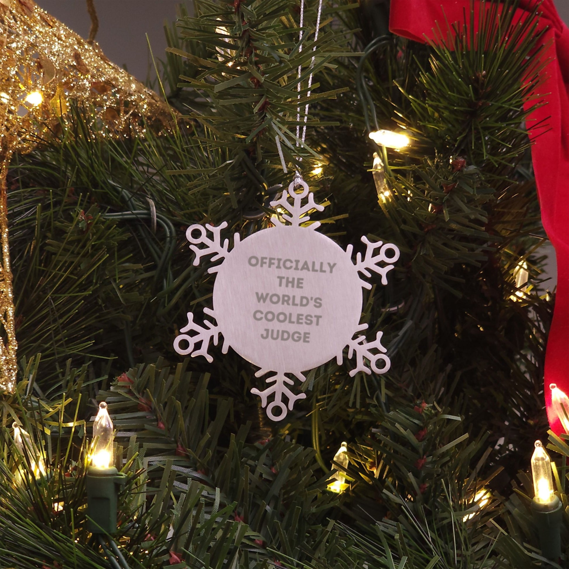 Funny Judge Gifts, 'Officially The World's Coolest Judge' Snowflake Ornament, 3.14 Inch Shatterproof Stainless Steel, Gifts from Men to Judge, for Christmas - Image 3